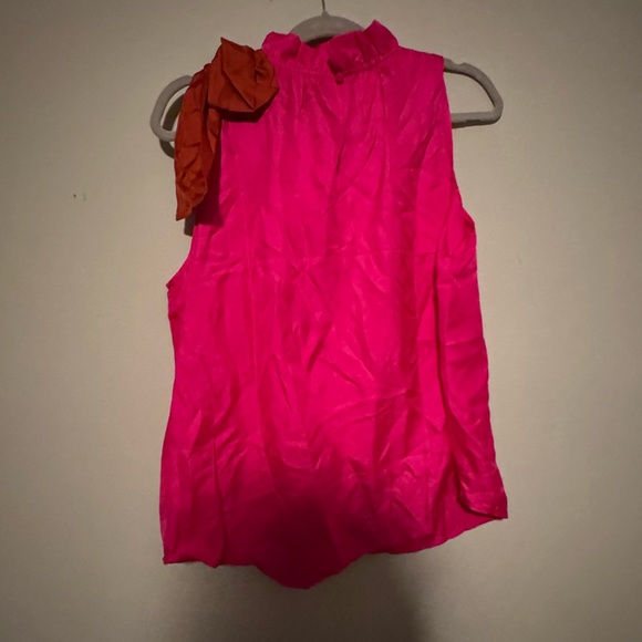 NWT J.Crew Pink and Red Orange Silk Top with Bow Detail - Picture 7 of 9